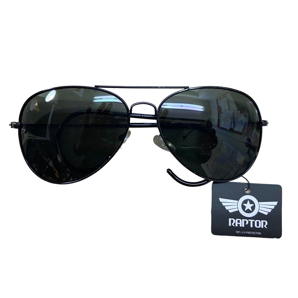 Raptor Black Metal Frame Green Lens Aviator Sunglasses One Pair NWT